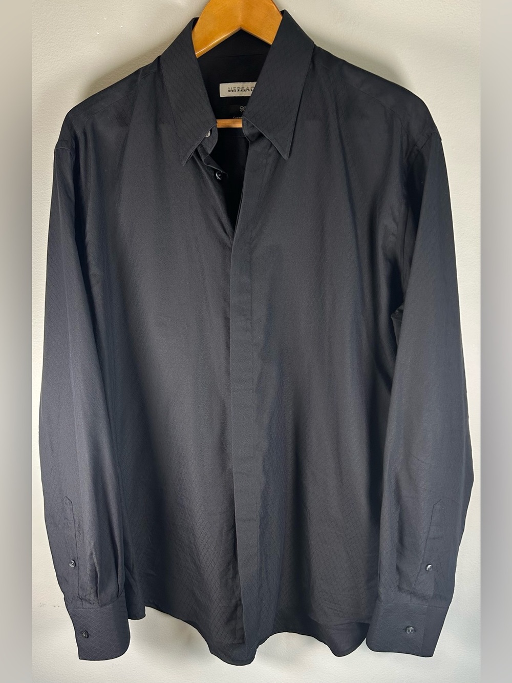 Versace Collection City Mens Dress Shirt Size 41/16 Cotton Black Diamond Pattern
